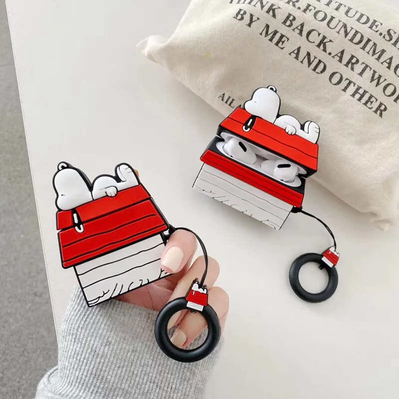 Niedliche Cartoon-Snoopy-Kopfhörerhülle für Airpods 5 4 2 3 1 Pro 3 2 3D Kabellose Bluetooth-Kopfhörer Schutzhülle Weiche Abdeckung mit Anhänger