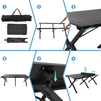 Large Folding Picnic Table Portable Lightweight Camping Table Foldable Roll Up Carbon Steel Camping Table with Carrying Bag 5