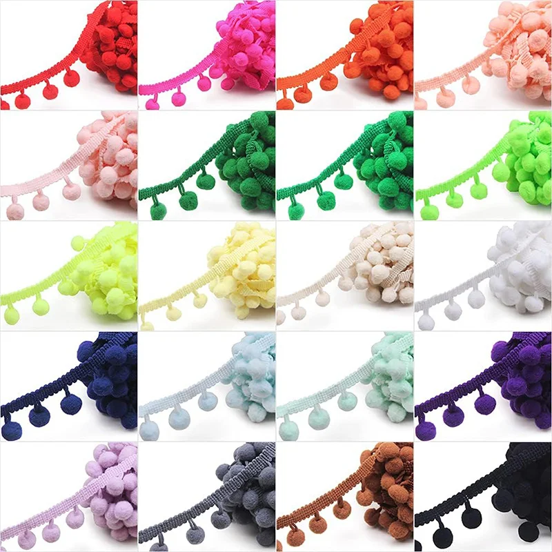 Description Picture 6 of item20Yards Pom Pom Lace Trim Ball Ribbon Pompom Fringe Trim Ribbon Sewing Lace Kintted Fabric Handmade Lace DIY Craft Accessories