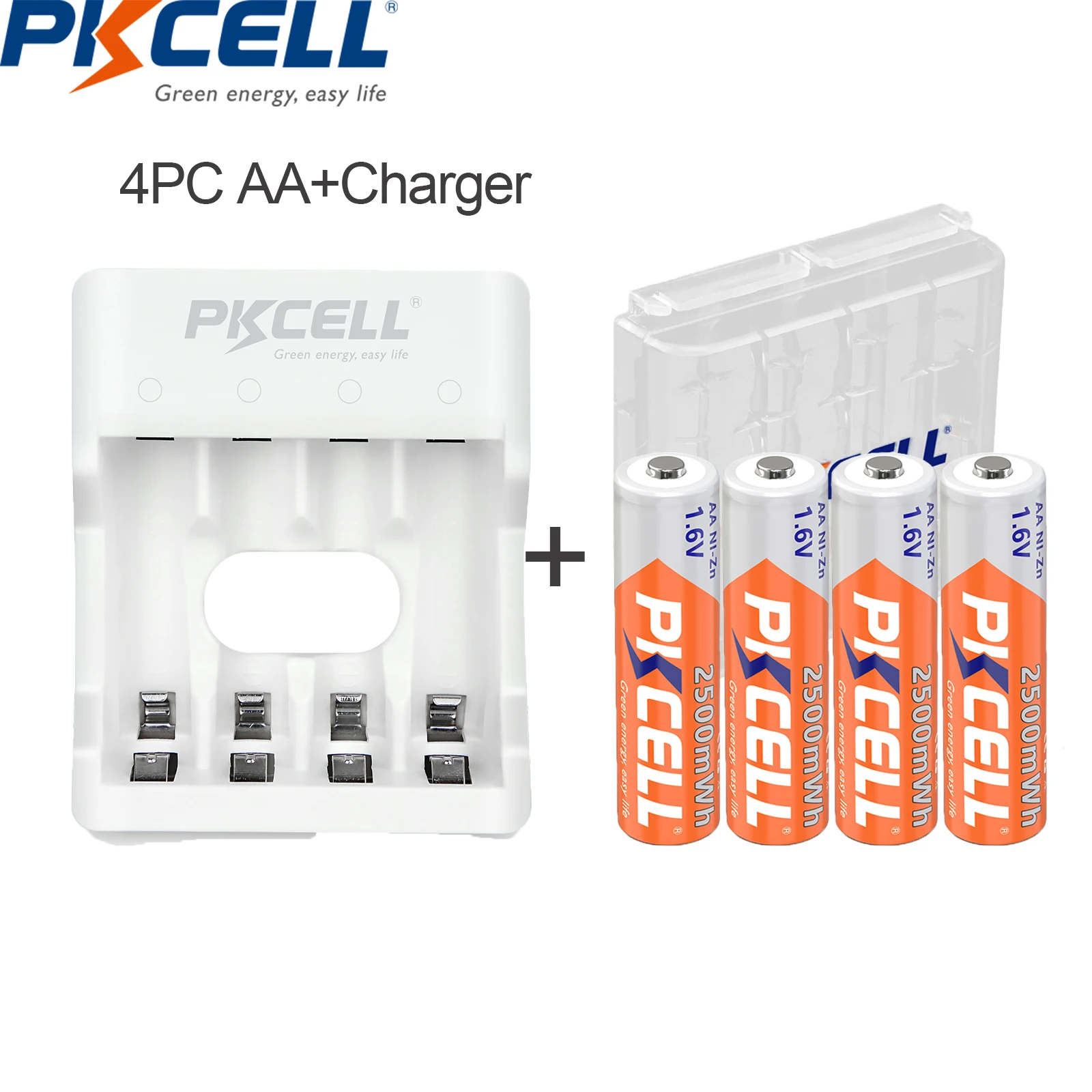 4PC PKCELL NIZN AA Батареи AA Перезаряжаемая батарея 2500mWh 1.6V Упакованные с NI-ZN Зарядное устройство Для 2-4PC AA/AAA батареи