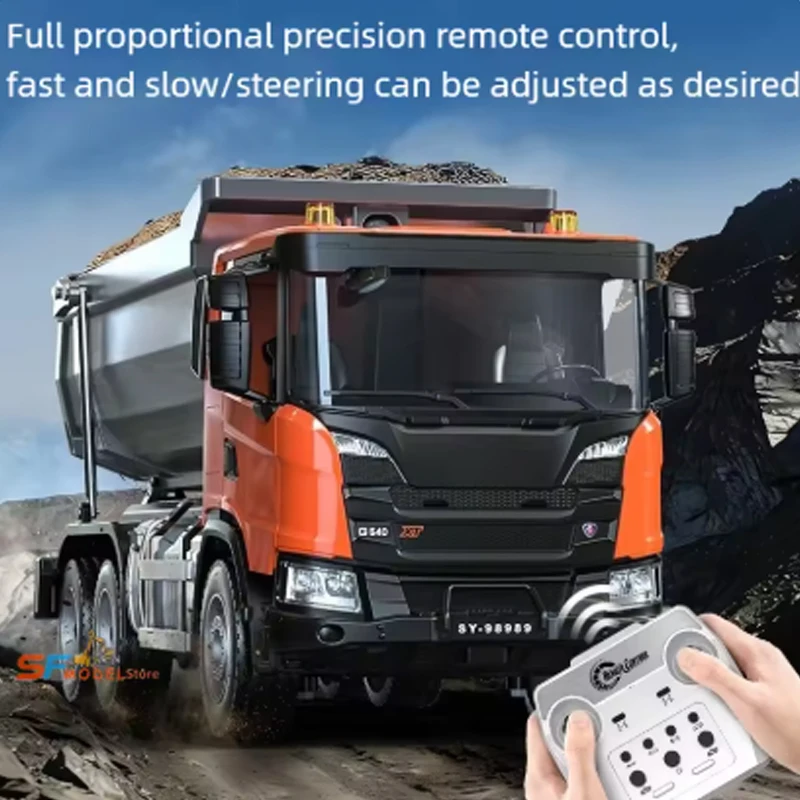 더블 E E593 RC 덤프트럭 1/20 G540 전동 RC 트럭 시뮬레이션 모델 조명 사운드 시스템 장착 장난감 자동차 SCA 공식 라이선스