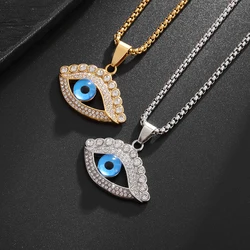 Blue Turkey Evil Eye Pendant God's Eye Ice Crystal Sparkling Rhinestone Amulet Necklace for Men Women