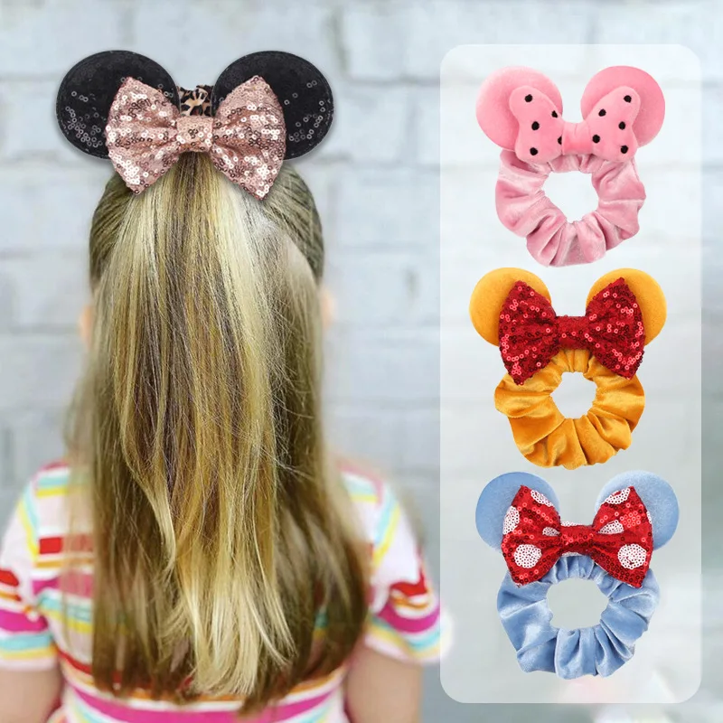 Disney Mickey Christmas Headband Thickened Velvet Pig Colon Elastic Gold Velvet Hair Accessories