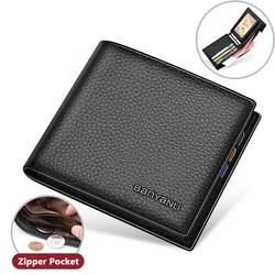 Elegant Genuine Leather Bifold Wallet for Men - Sleek and Stylish Gift (Black)