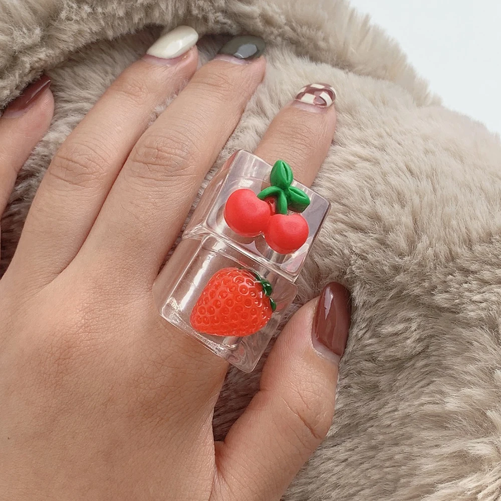 Geometric Square Round Resin Acrylic Chunky Rings for Women Girls Punk Style Knuckle Flower Rings Jewelry finger ring jewelry accessories