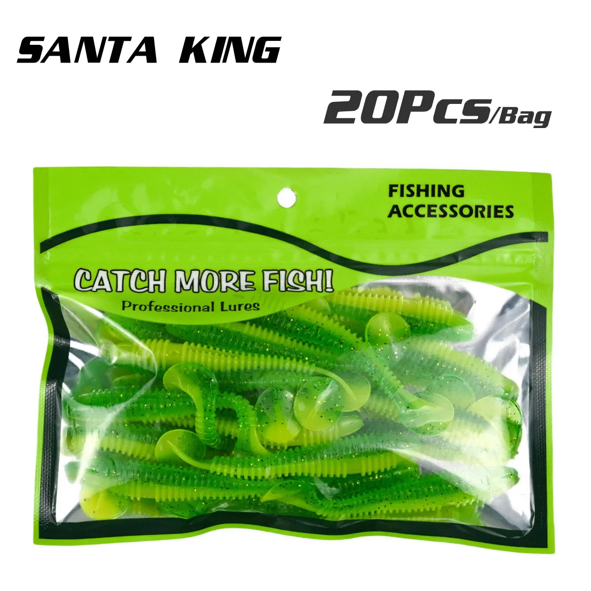 Leurres souples pêche 20PCS vers T-tail 5.5-7.5cm pour brochet perche et black bass