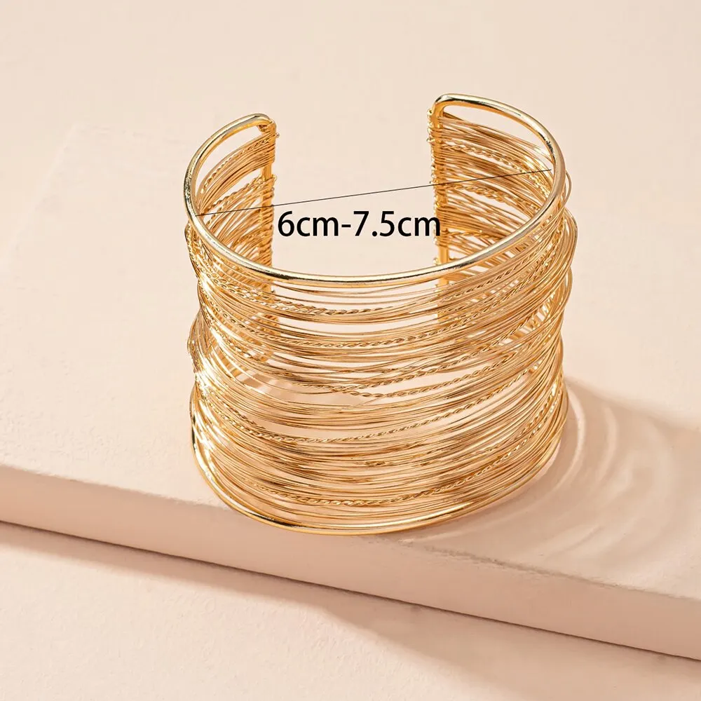 Sc0904cd1ea284cfa9ce9cdb0052a29b08 Metal Style European and American Atmosphere Exaggerated Hip-hop Hemp Thread Gold-color Wire Gold-color Bracelet Mallzona