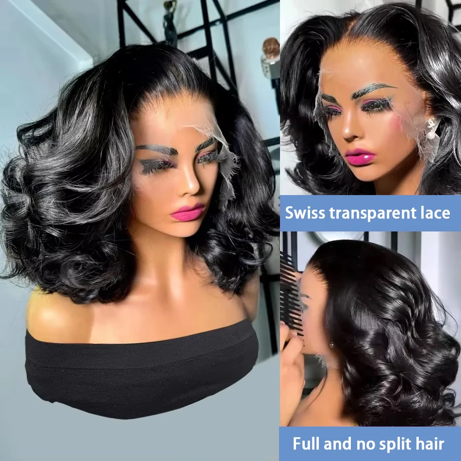 Short Bob Wig 100% Human Hair 200% Density Vietnam Virgin Raw Human Hair Body Wave 13x4 Lace Frontal Bob Wig Remy for Women