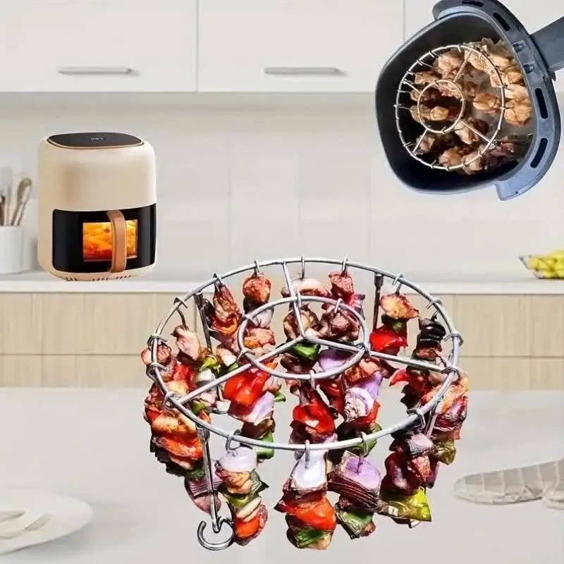 Air Fryer Vertical Rack Skewer Stand Stainless Steel Vertical Barbecue Skewers Stand BBQ Skewer Chicken Kabobs