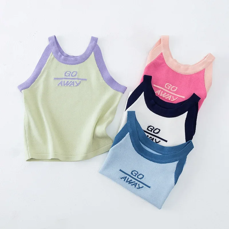 Girls Tanks Knitted Camisoles Vest Four Seasons Teen Underwear Casual All-match Kids Clothes Vest 6 8 10 12 Years Children Tops