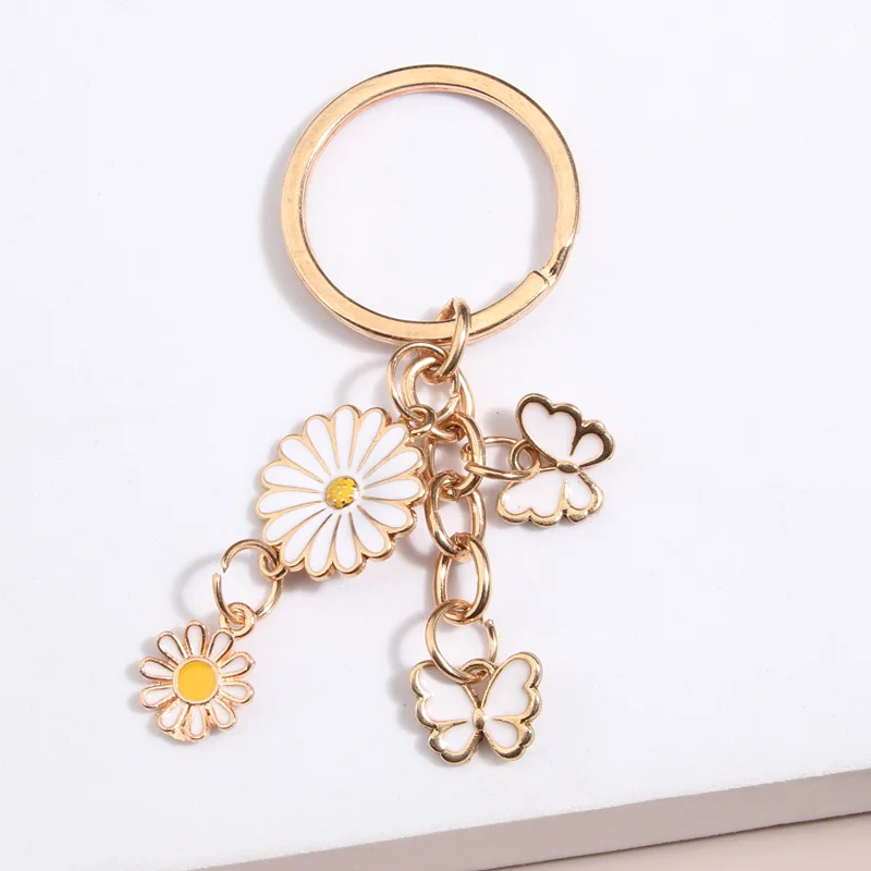 Nette Emaille Keychain Sunflower Schmetterling Schlüssel Ring Kleine Blume Schlüssel Ketten Souvenir Geschenke Für Frauen Mädchen DIY Handgemachten Schmuck