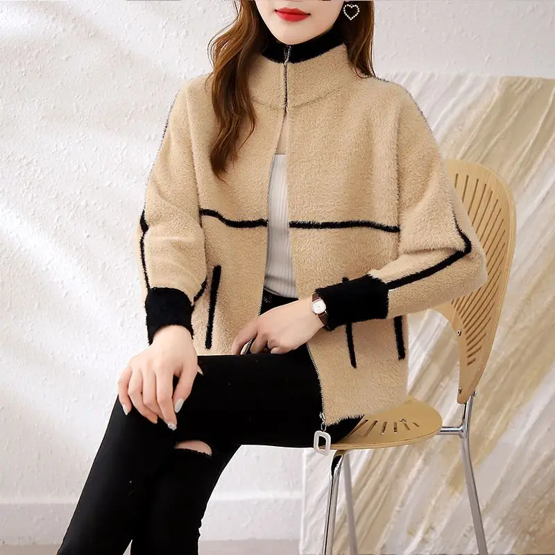 Fashion Loose Zipper Spliced Pockets Korean Coats Women's Clothing 2023 Winter New Oversized Commuter Tops Casual Warm Jackets