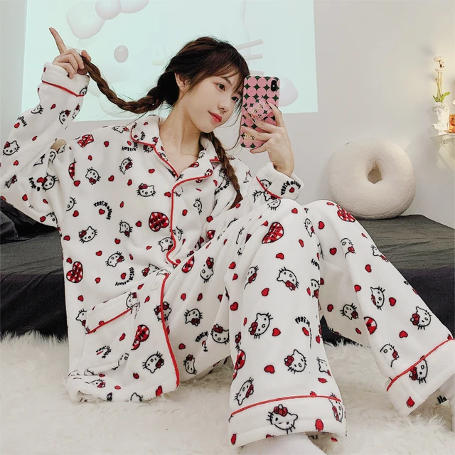 Pijama de gato circundante de Anime para pijamas de coralina de franela gruesa, Kawaii, traje cálido, pijama encantador _ AliExpress Mobile