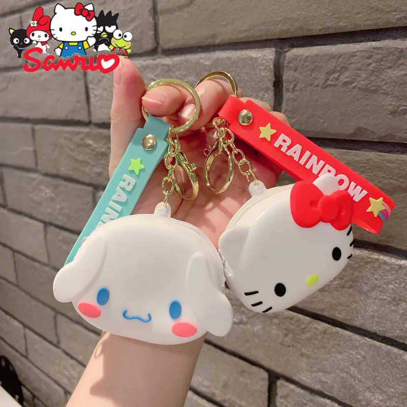 

MINISO Melody Kuromi Hello Kitty Cinnamorol Silicone Coin Pendant Backpack Accessories Keychain Creative Keyring Doll Pendant