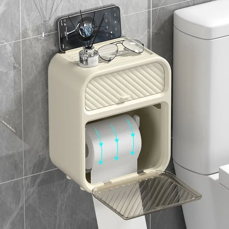 

Bathroom Toilet Paper Holder Tissue Storage Box Wall Mount WC Paper Phone Drawer Towel Roll Shelf Organizer Kitchen Waterproof