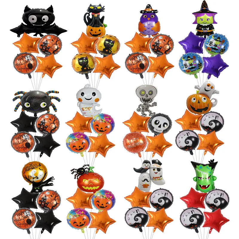 

5Pcs Halloween Balloons Set Skull Black Cat Bat Witch Ghost Pumpkin Air Globos Halloween Party Decorations Kids Baby Shower Toys