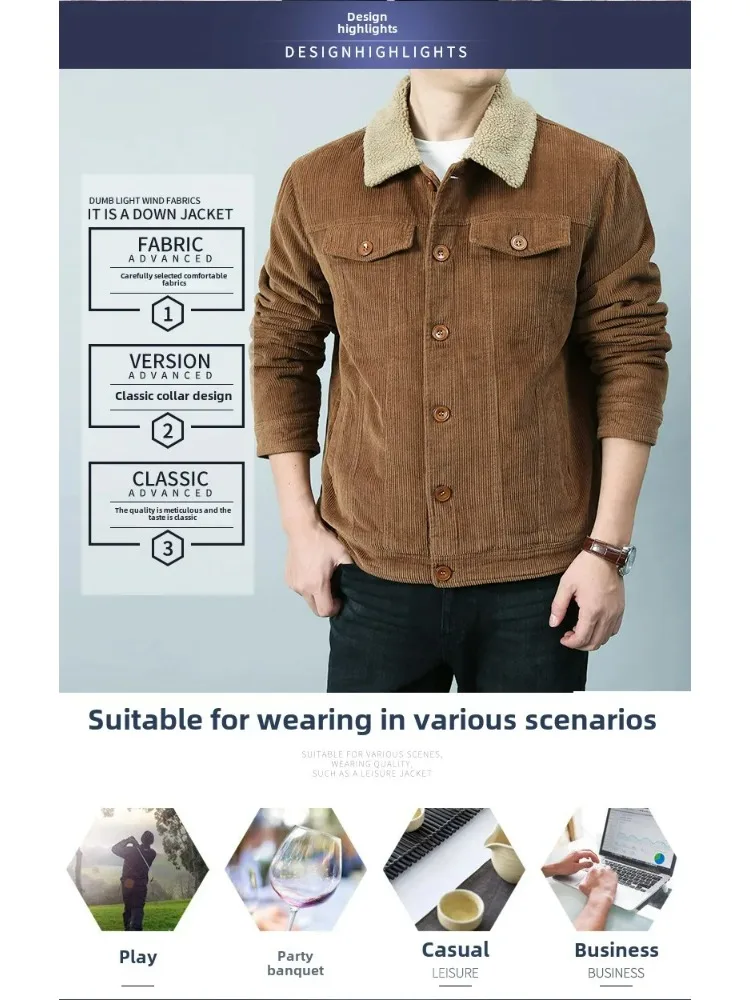 Mens Padded Corduroy Parka Jacket - Warm Windbreaker with Fur Collar