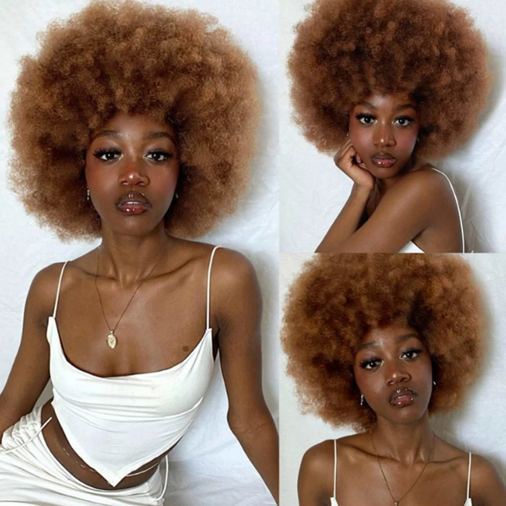 Synthetic Afro Kinky Curly Wig for Women Black 70s Bouncy and Soft Afro Puff Wigs Natural Looking Full Wigs for Party Cosplay 2