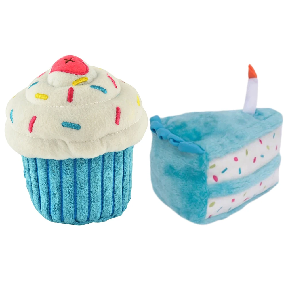 

Birthday Cake Cupcake Plush Squeaky Chew Dog Toy Bite Resistant Play Soft Cute Home Garden Interactive Celebration Pet Supplies