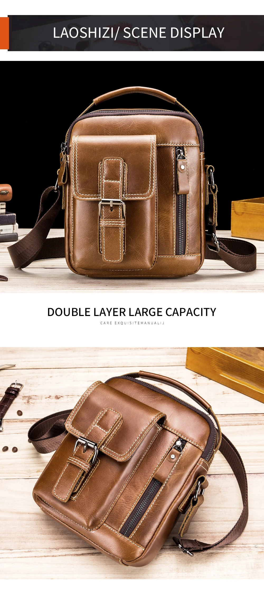 Men's Genuine Cowhide Leather Crossbody Bag - Vintage Vertical Shoulder 6 Sc090f9f218a64e8985cbea8e6db99243K