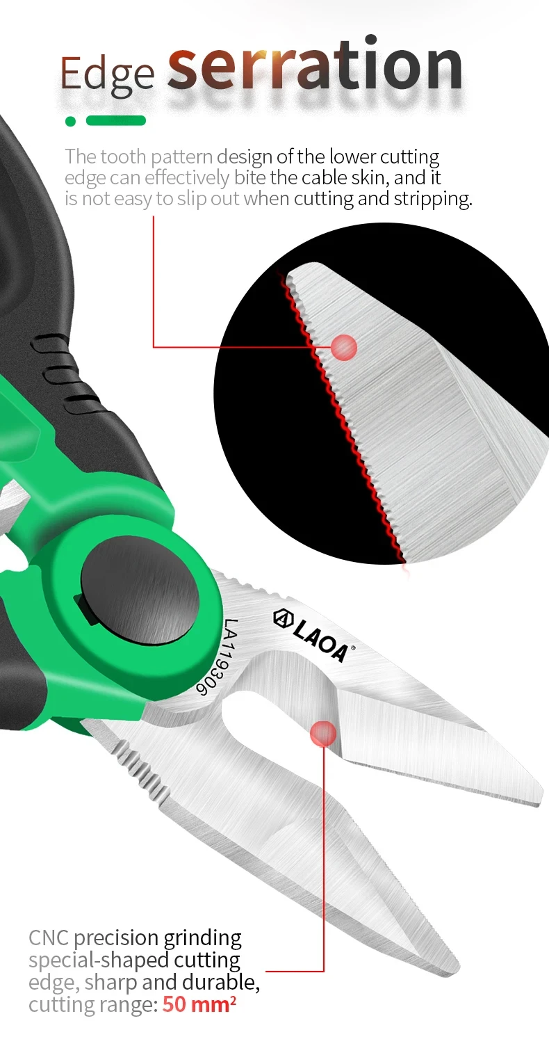 LAOA Elektriker Schere 6/7/8 Zoll Abisolierzange Drahtschneider Crimpper Offener Griff Edelstahl Schere Kabel Schneiden Crimpzange – Detail 5