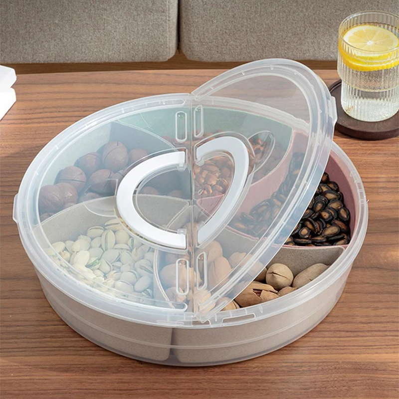 Multi-grids Nuts Container Appetizer Tray Lid and Handle 5 Compartment Divided Snack Caddy Organizer for Home Party Holiday