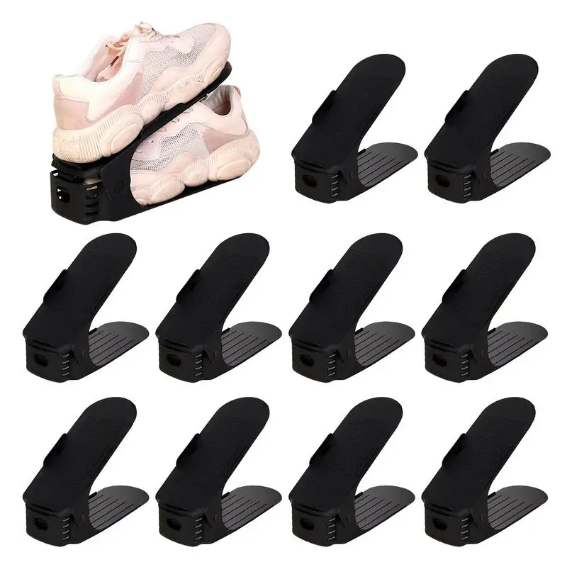 

Shoe Stacker 10 Pcs Shoe Slots Organizer Double Deck Shoe Rack Holder For Closet Organization Black Shoe Slots Space Saver