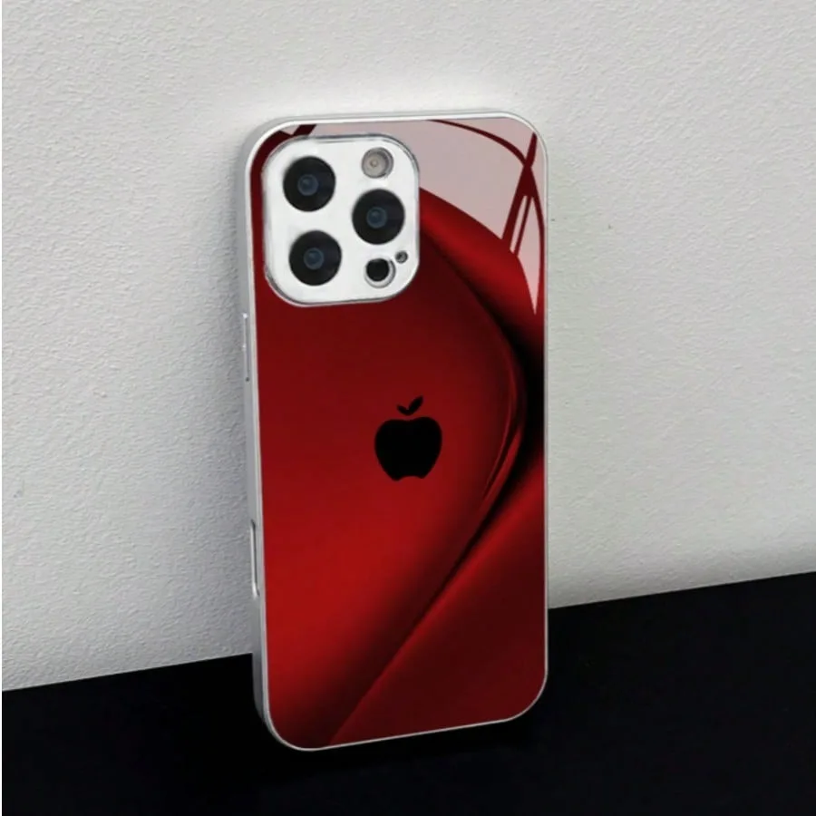 Plating Silver Red Apple Toughened Glass Design Phone Case