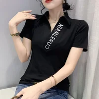 Polo Neck Shirt for Women Embroidery Baggy Plain Woman T Casual Tops Korean Clothing Luxury Basic High Quality Synthetic New - Image 4
