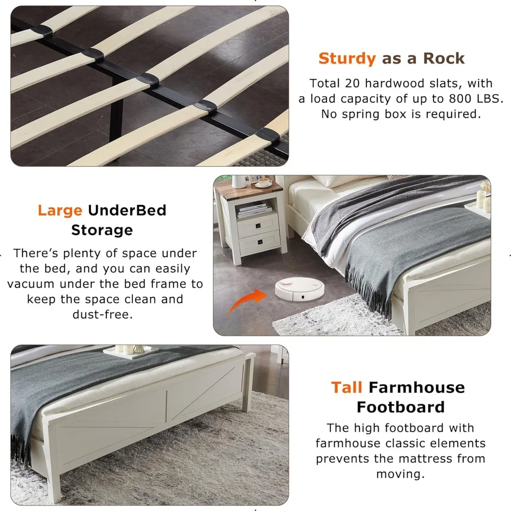 Farmhouse Queen Size Bed Frame w/Storage Bookcase Headboard, Sliding Barn Door, Charging Station, Rustic Wood Platform 4