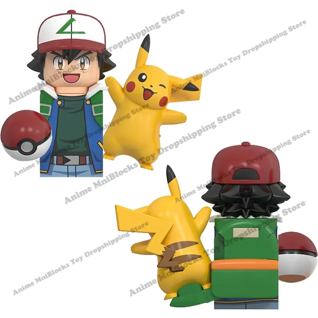 

WM Blocks Pokemon Ash Ketchum Poké Ball Anime Bricks Pikachu Building Blocks Dolls Mini Action Toy Figures Assembly Toys EM001