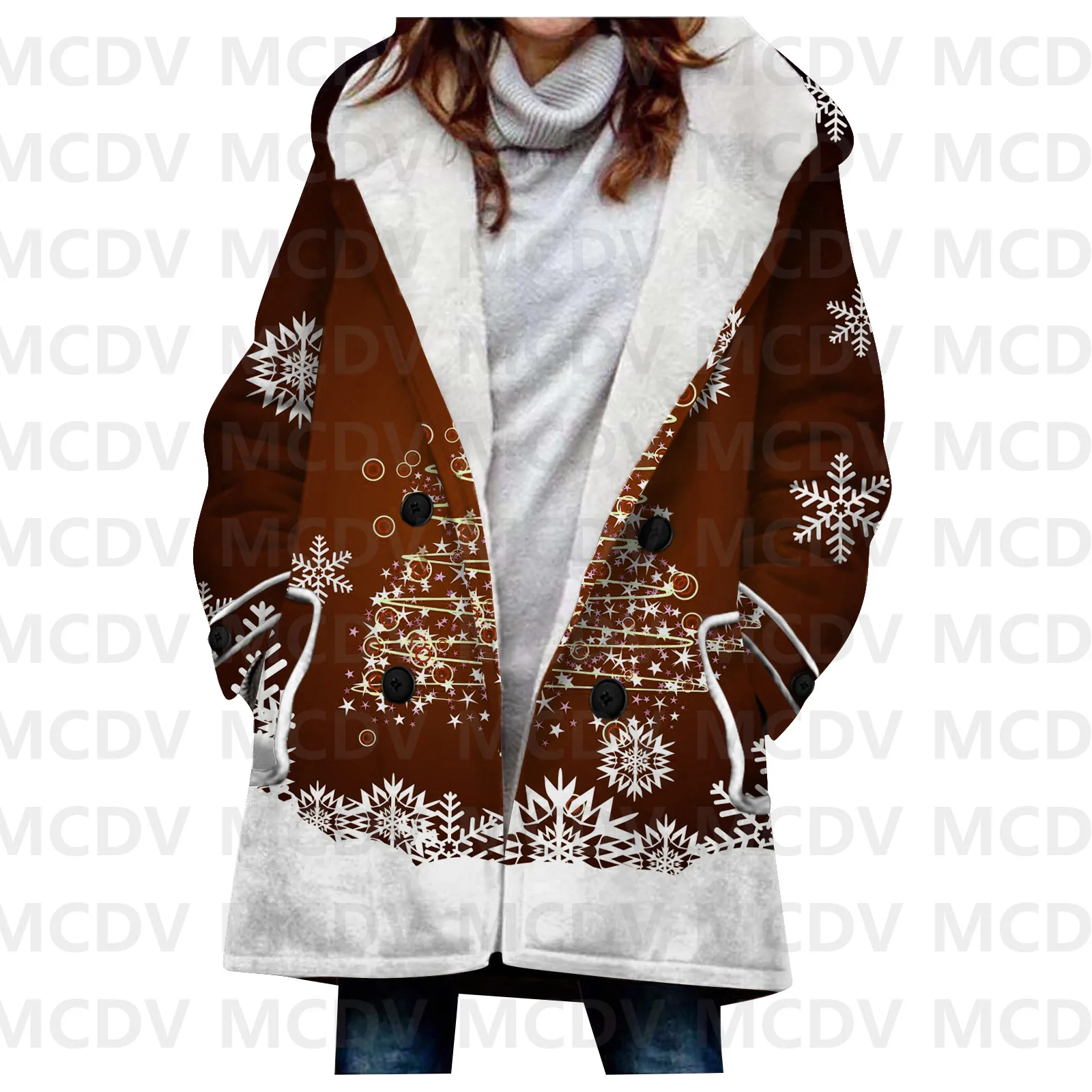 Merry Christmas 3D Printed Fleece Hooded Cloak Women Thick Warm Coat Women's Winter Warm Overcoat Casual Clothes