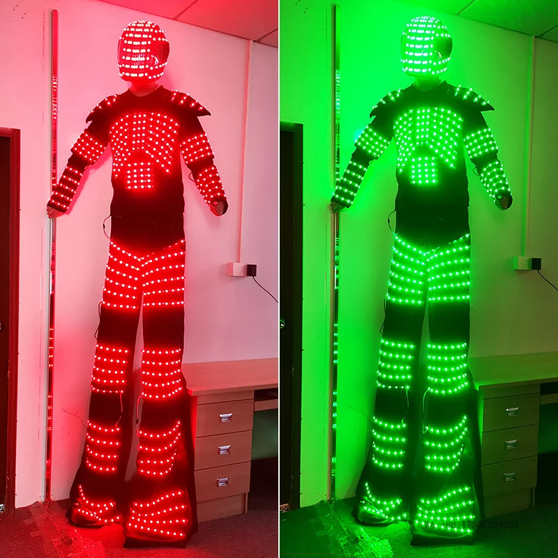 LED 색상변환 장대 의상, 발광 공연 소품, 헬멧, 남성용 바 기계식 발광 의상