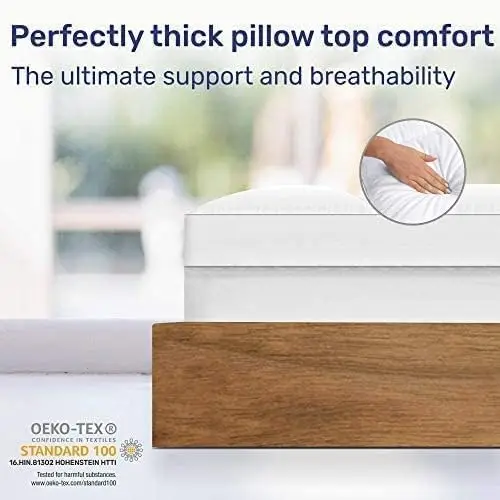 Full Size Cooling Bed Mattress Topper-Pillow-Top Thickness,Soft Cotton Fabric, Breathable & Plush Quilted Down Fill,Deep