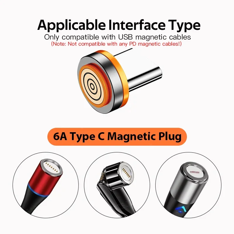 Magnetic Charging Adapter 7pin 6A Round Plug for Huawei 3A USB Type C Magnet Tips Fast Charging for iPhone Samsung Xiaomi Oneplus