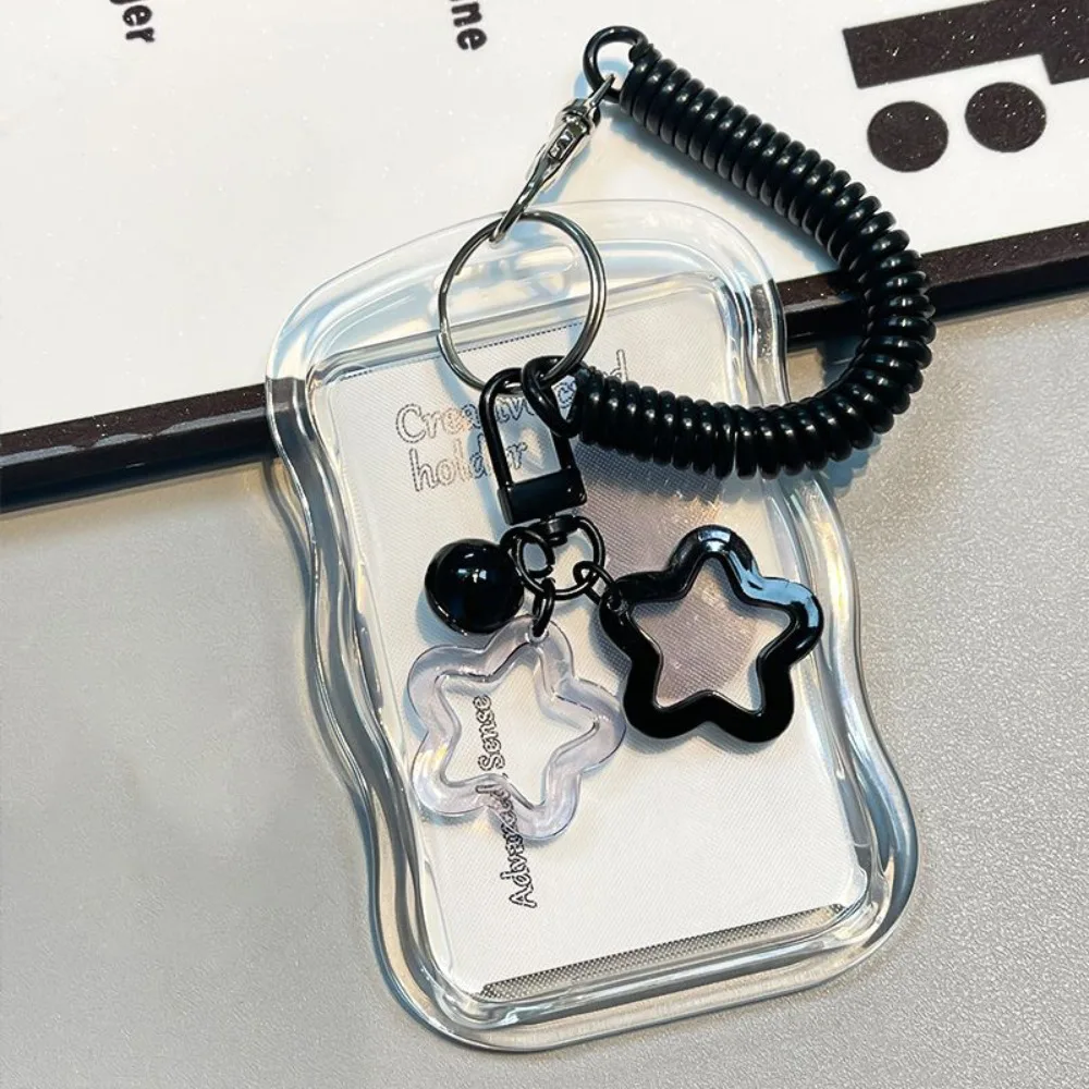 Soft Silicone Kpop Photocard Holder With Star Keychain Sliding Cover ID Cards Protective Case Spring Rope Photo Display Holder