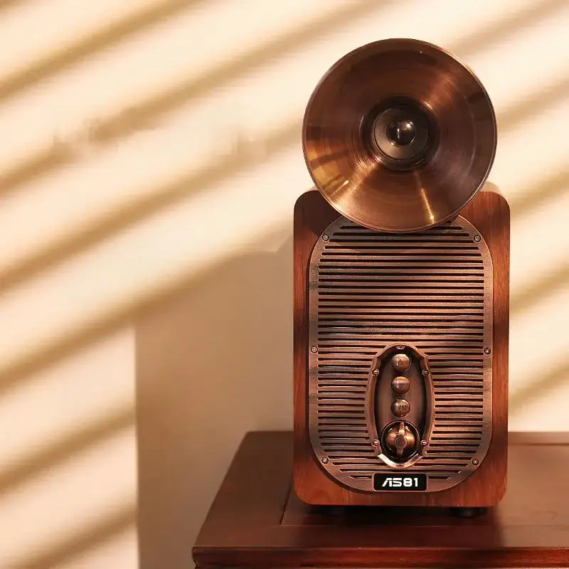 레트로 음악 스피커 빈티지 무선 휴대용 야외 스피커 강력한 스테레오 사운드 충전식 내장 마이크 전화 TF 카드 AUX