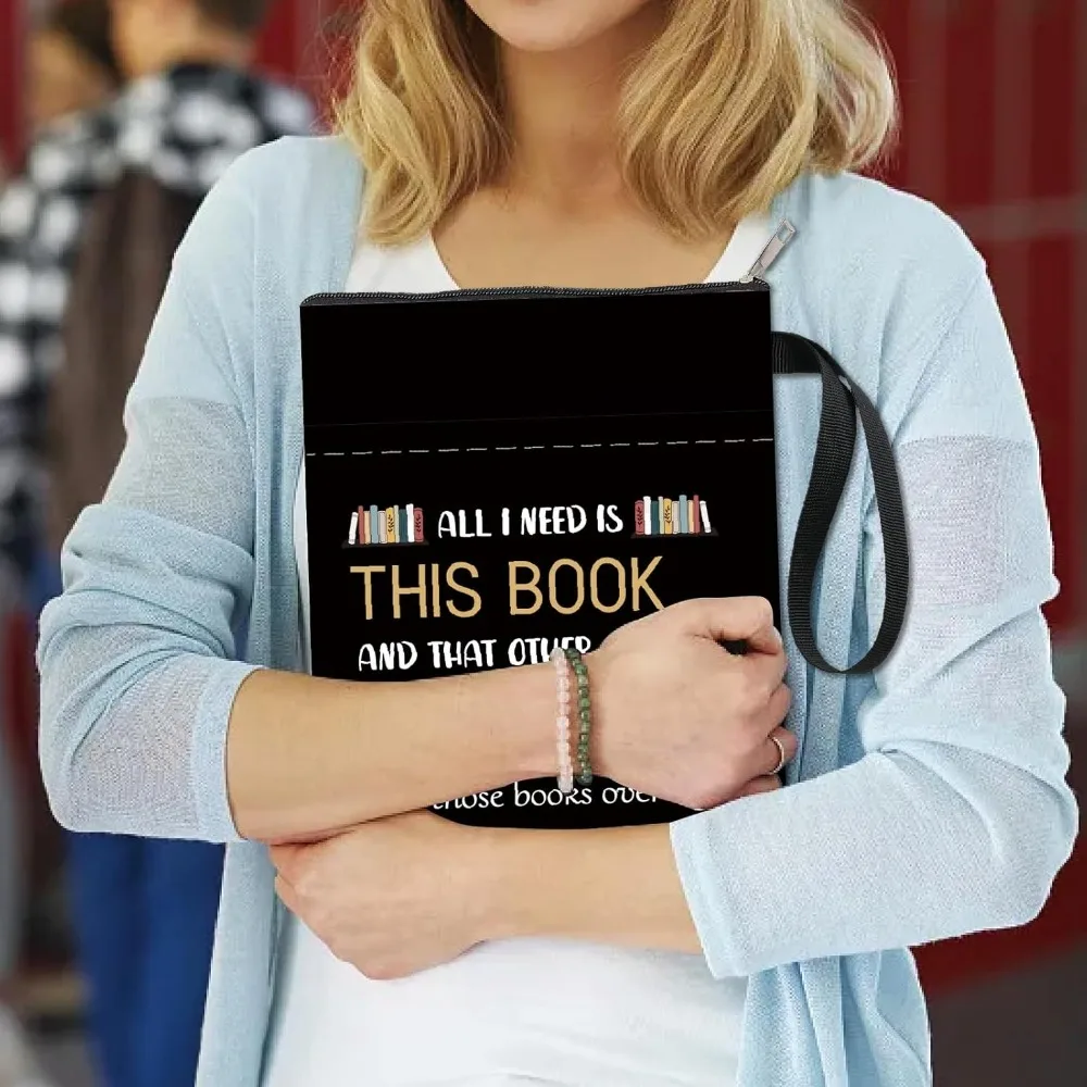 1pc Words Book Covers Black Book Protector Books Vintage Sleeve for Paperbacks Washable Fabric Cloth Cover with Zipper