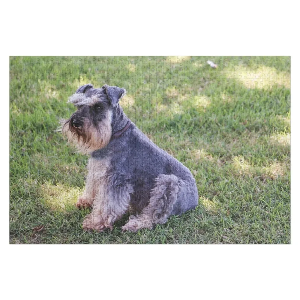 

Schnauzer sitting on the grass Jigsaw Puzzle Customizeds For Kids Custom Kids Toy Personalized Gift Ideas Picture Puzzle