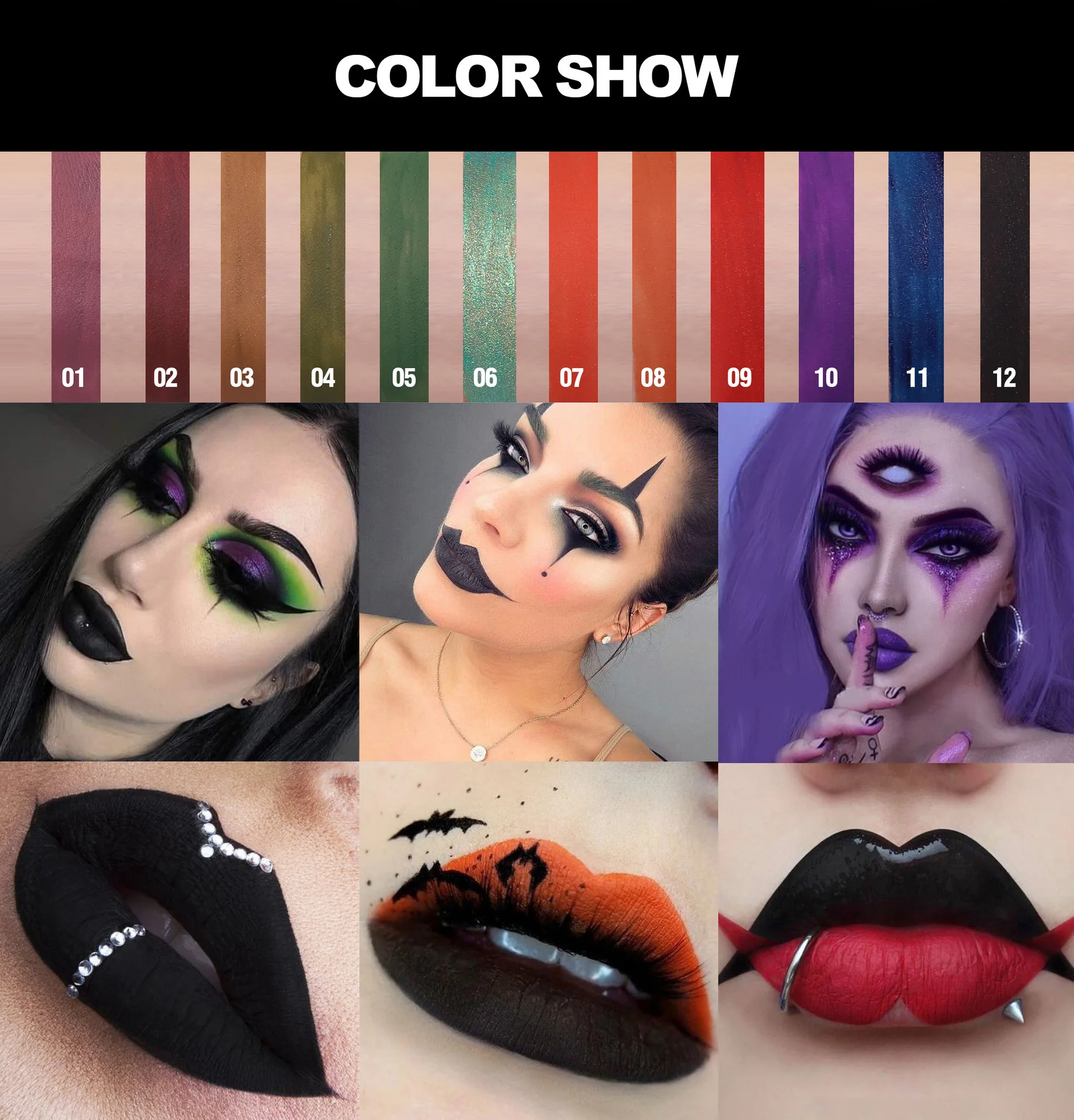 Description Picture 6 of itemGothic Matte Lip Gloss Lipstick Velvet Long-Lasting Black Bright Red Waterproof Dark Lip Halloween