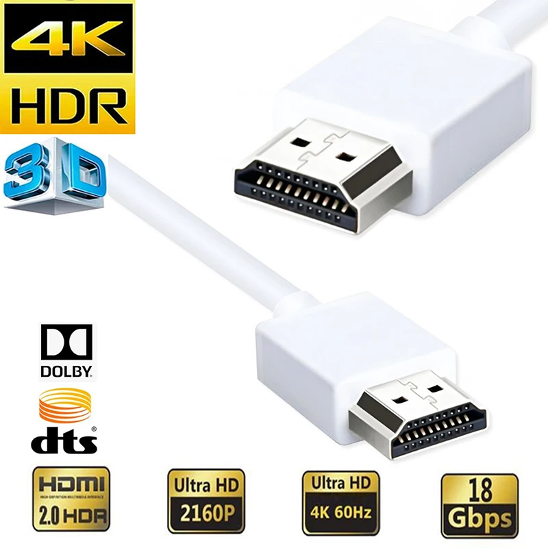 كابل HDMI قصير 4K أبيض HDMI 2.0 كابل مع إيثرنت HDMI ARC CEC HDMI 2.0 سلك كابل لسلسلة PS5 Xbox X PS4 pro HDTV