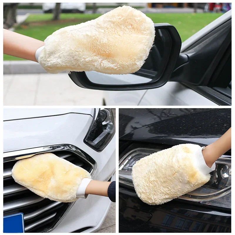 1/2Pcs Microfiber Car Wash Gloves Soft Thickened Wool Plush Car Cleaning Mitt Double-faced Glove Car Detailing Cleaning Tools 5