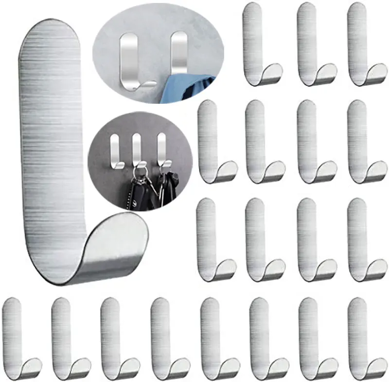 2pcs Self Adhesive Hooks Heavy Duty Stainless Steel Wall Hooks Adhesive For Hanging Jackets Kitchenware Bathrobes Bath Towels
