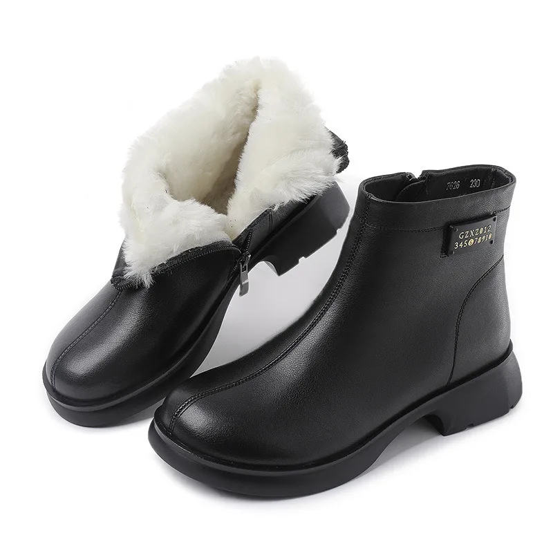 

ZXRYXGS Top Layer Cowhide Wool Thickened Warm Snow Boots for Women's 2024 Winter Leather Boots Cotton Shoes Black Martin Boots