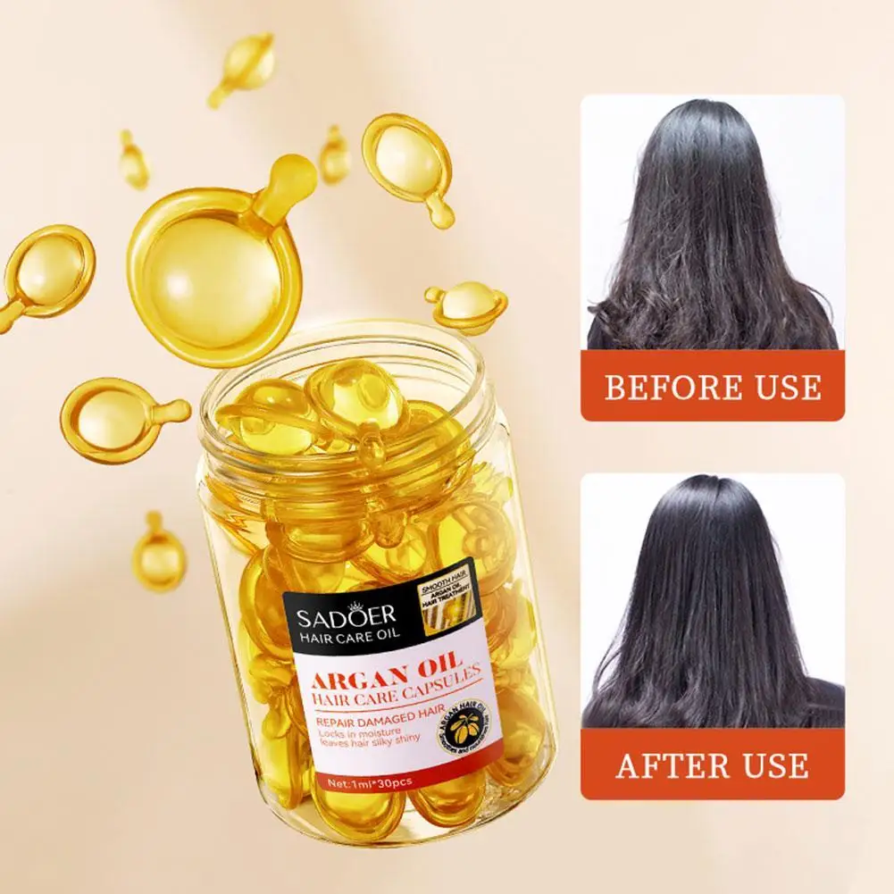 Argan Oil Hair Care Capsules Lock Im Moisture Serum For Damaged Frizzy Hair Hydrating Frizz Ease Silky Shiny Essence 30pcs hair vitamin capsule hair treatment oil hair treatment