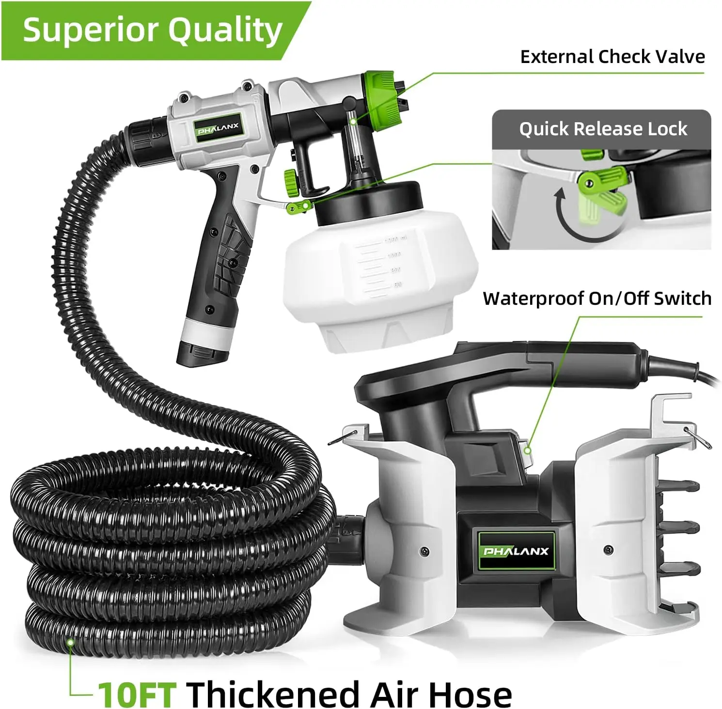 HVLP Paint Sprayer, 700W Spray Gun with 10FT Air Hose 4 Nozzles and 3 Patterns,1200ml High Capacity Easy to Clean and Us