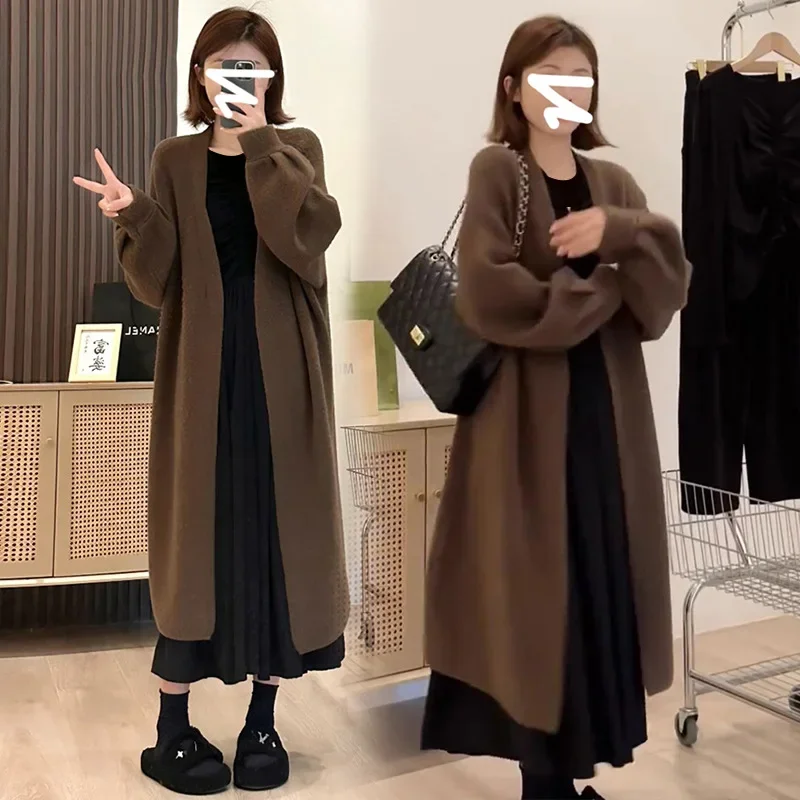 New Autumn Winter Set Loose Thickened Sweater Cardigan Pleated Base Dress Maternity Fashion Comfortable Soft Cotton Clothes
