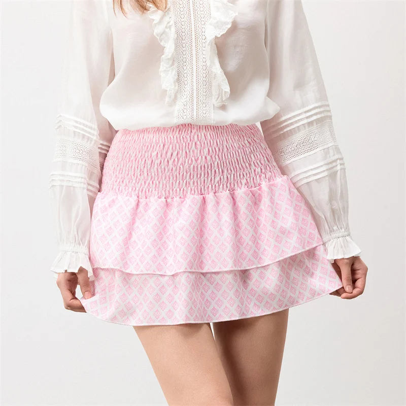 Minifalda de verano para mujer, con estampado floral, elástica, de cintura alta, con volantes escalonados, faldas cortas de corte A, faldas para salir, ropa de calle