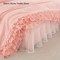 Korean Princess Duvet Cover 4 Piece Set Solid Color Ruffles Lace Quilt Cover And Pillowcase For Girl Woman Romantic Bedspread 4