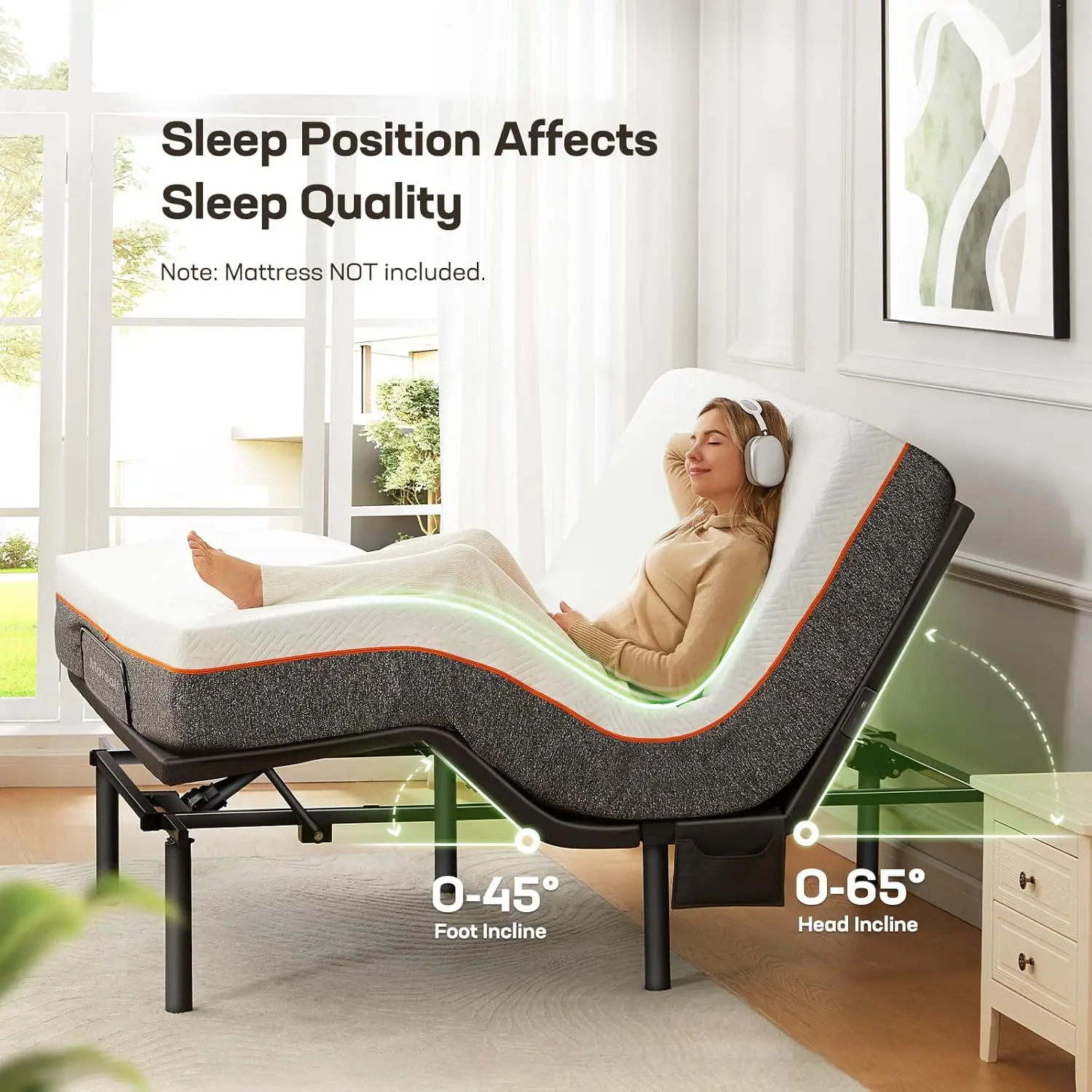 MS01 Twin XL Adjustable Bed Base Frame, 4 Ports USB A&C Adjustable Bed Base Wireless Remote Control Adjustable Bed 5